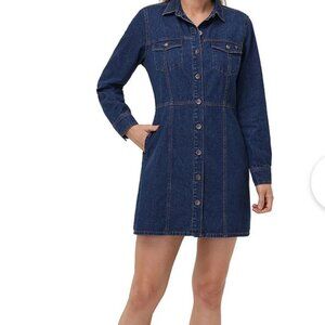 Frye Women’s Denim Midi Button Front Dress - Long Sleeve – Dark Wash – Size XL